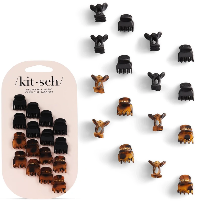 Kitsch Small Hair Clips for Women - Stylish Baby Hair Clips | Stays In Place Without Pulling or Snagging | Durable Plastic, Sturdy - Tortoise & Black, 16 Pcs