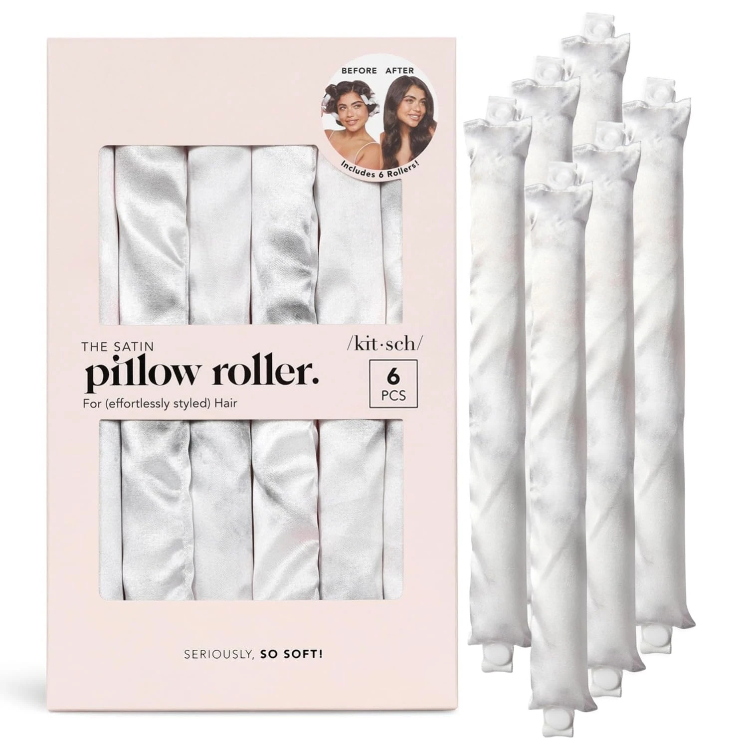 Kitsch Satin Pillow Rollers - Soft Hair Rollers to Sleep In | Heatless Soft Curlers for Voluminous Hair | Flexible Hair Curlers for All Hair Types | Flexible Rollers, 6pc (Marble)