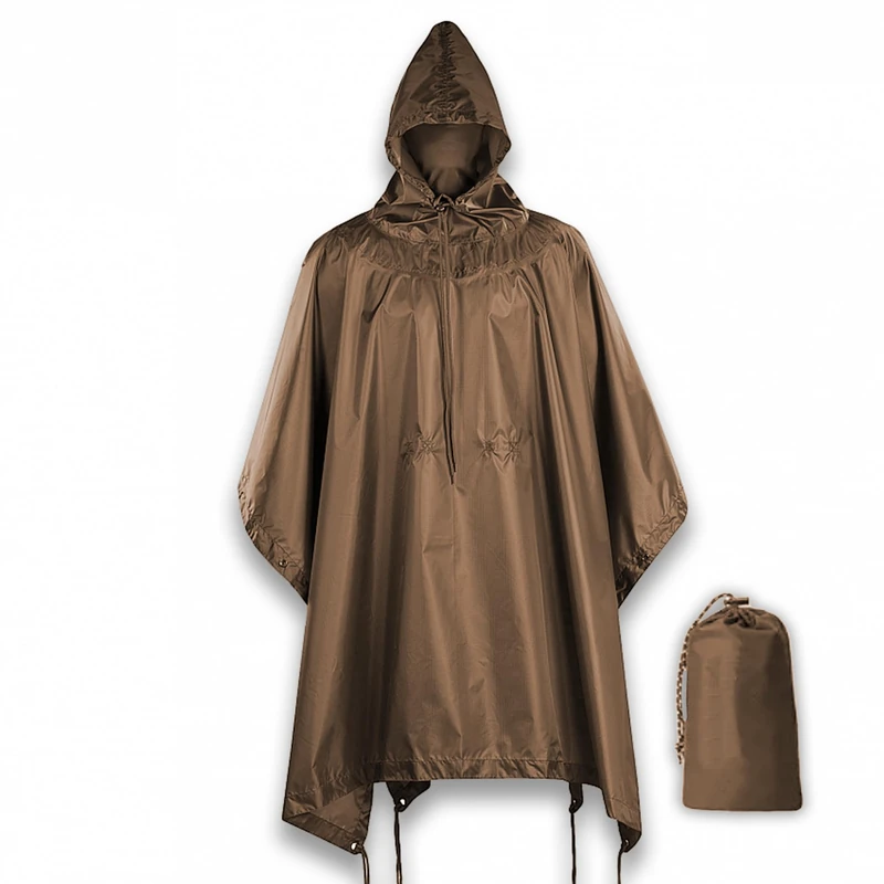 M-Tac Tactical Rain Poncho - Army Military Poncho Shelter - Waterproof Ripstop Camping Hiking Outdoor Hunting Rain Ponchos, Coyote, One size