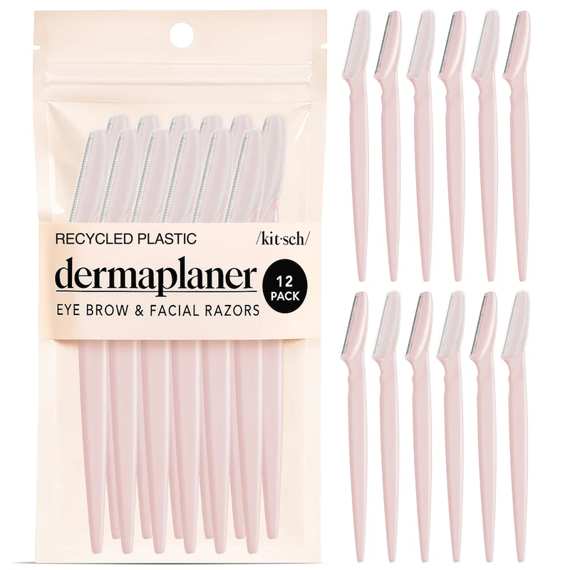 Kitsch Dermaplaning Blades For Face - Face Razors for Women and Men | Eyebrow Razor & Facial Hair Remover | Exfoliates Facial Skin, Eyebrow Shaper | Dermaplaning Tool, 12pc (Blush)