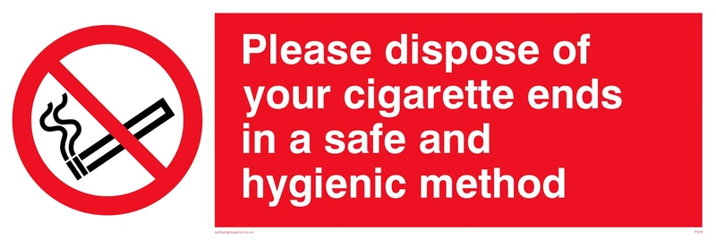 Pack of five - Dispose Of Cigarette Ends Safe And Hygienic Sign - 300x100mm - L31