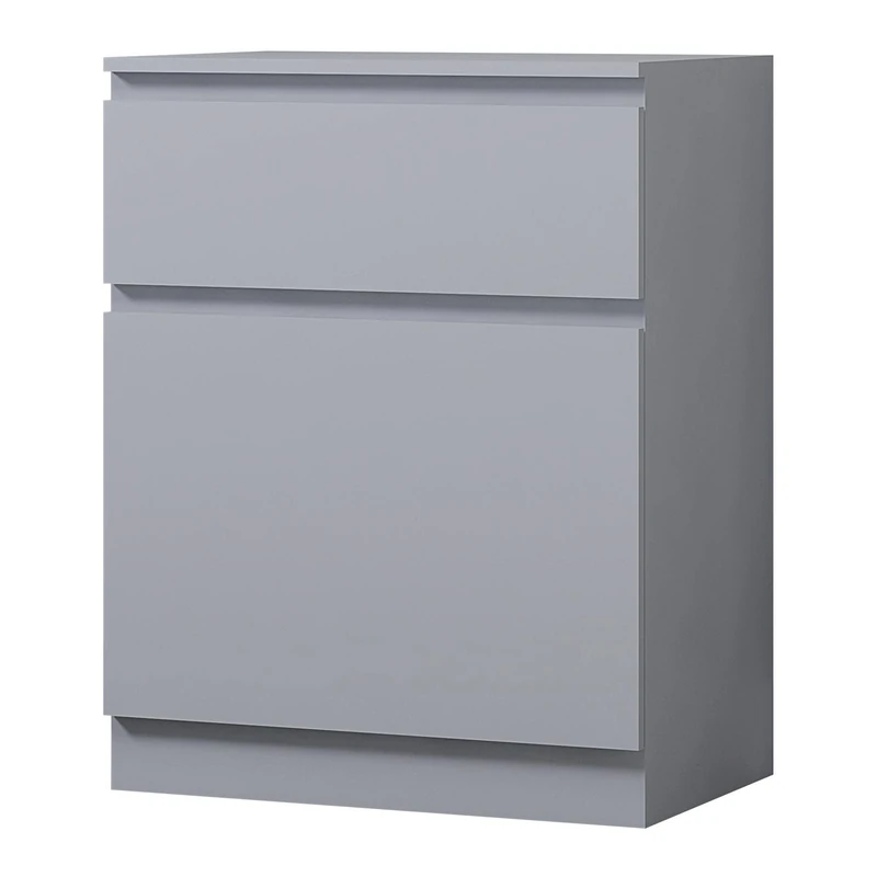 FWStyle Narvik 1 Door 1 Drawer Storage Cabinet Matt Grey with Handleless Scandinavian Design, Multi-Use Cupboard Unit for Hallway or Living Room Furniture, H77 x W60 x D40cm