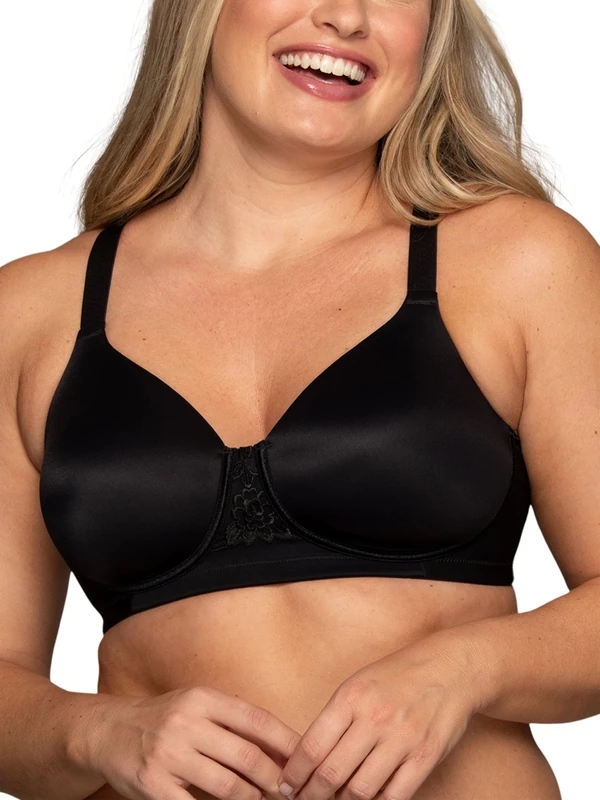 Vanity Fair Women's Full Figure Beauty Back Smoothing Bra, 4 Way Stretch Fabric, Lightly Lined Cups Up to H, Opaque, Wirefree-Black, 42F