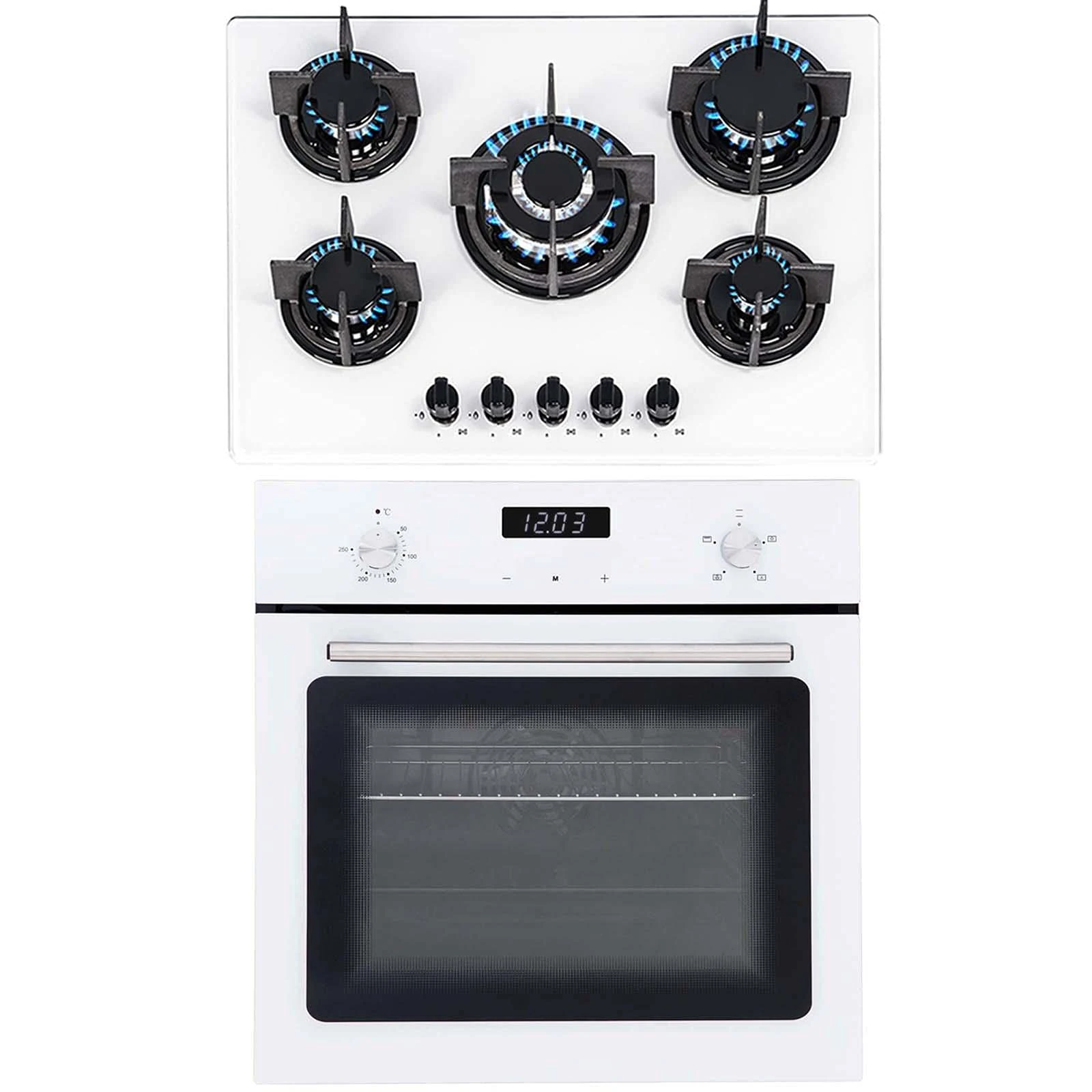 SIA 60cm White Single Electric True Fan Oven & 70cm White 5 Burner Gas Glass Hob