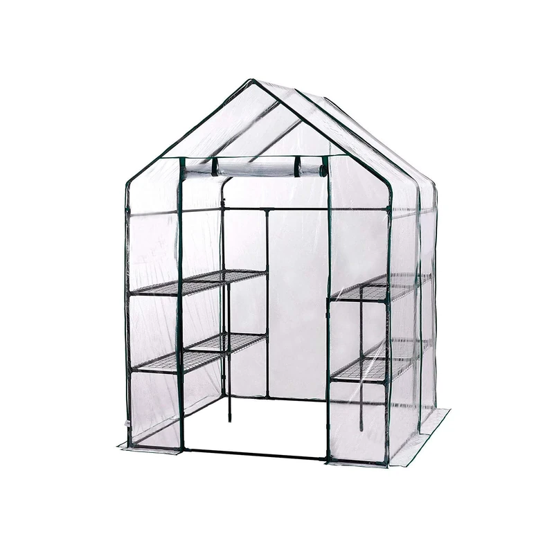 Greenhouse PVC/Steel Gardiun New Leaf 4 Shelves 143 x 143 x 195 cm Green with Zip Door