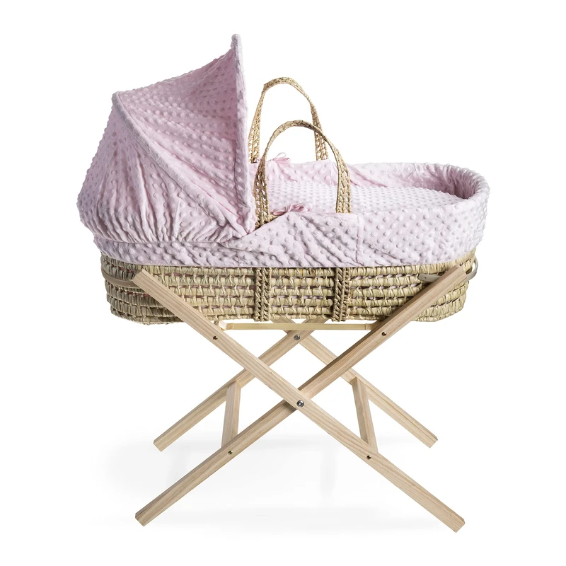 Clair de Lune Moses Basket and Stand, Pink, 75 x 28 cm
