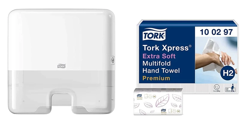 Tork Xpress Multifold Mini Hand Towel Dispenser + Refill Set - H2 - Extra Soft Multifold Hand Towels Premium Paper (7 x 100 Sheets)