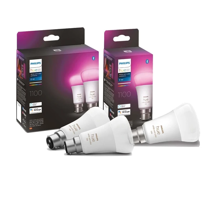 Philips Hue White & Colour Ambiance Smart Light Bulb Triple Pack LED [B22] with Bluetooth - 1100 Lumen. Works with Alexa, Google Nest, Apple Homekit.