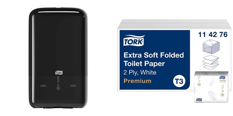 Tork Toilet Paper Bundle - Toilet Paper Dispenser + Refill Set - T3 - Folded Toilet Paper Pack (30 x 252 Sheets)