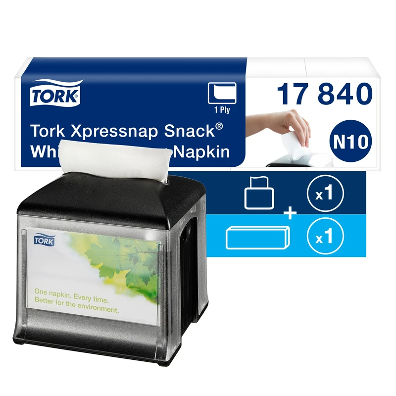 Tork Xpressnap Napkin & Paper Dispenser + Refill Set - N10 - Universal Unprinted Serviette Napkins (9000 Sheets)