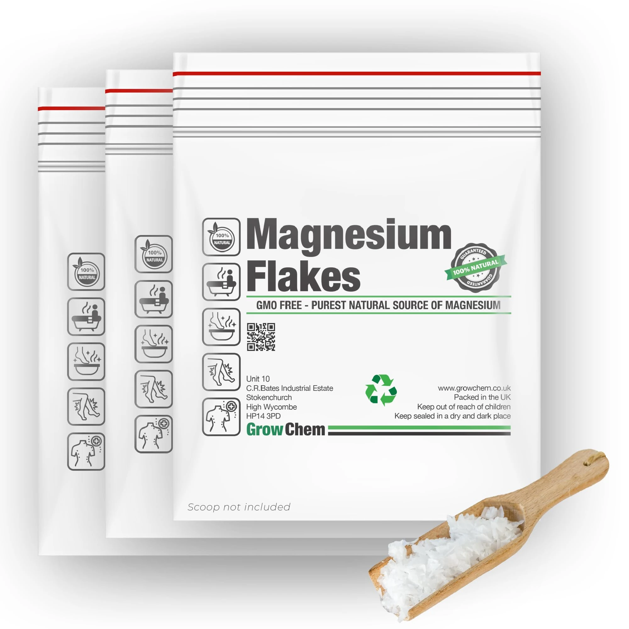 Grow Chem Magnesium Flakes 15KG (3x5KG Bags) Pure Magnesium Chloride from The Dead Sea - Mineral-Rich Bath Salts for Foot & Muscle Soaks - Improves Sleep, Stress Relief, Joint Health & Skin Hydration
