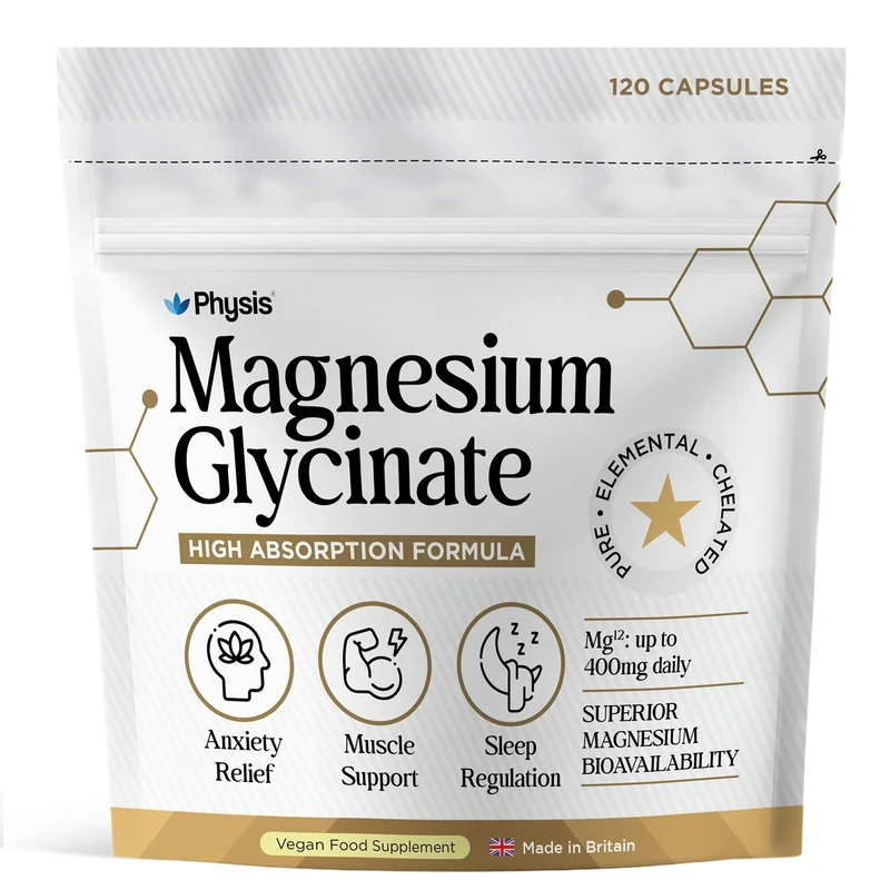Physis Magnesium Glycinate 400mg Daily | High Absorption Vegan Capsules for Sleep, Mood & Muscle Support | Non-Laxative, Natural Mineral | Relaxation, Stress & Anxiety Relief | 120 x Chelated Capsules