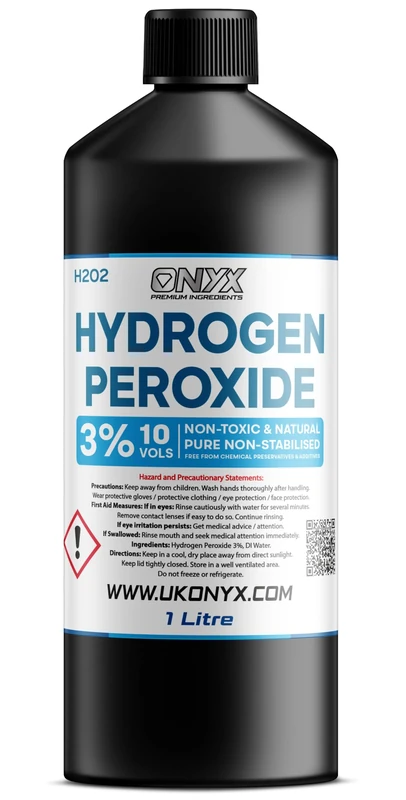 1 Litre (1000ml) ONYX Hydrogen Peroxide - Purest Grade 3% - Unstabilized and Additive Free, Multi-Purpose Cleaner/Mold remover - Food Grade - 10 Vols
