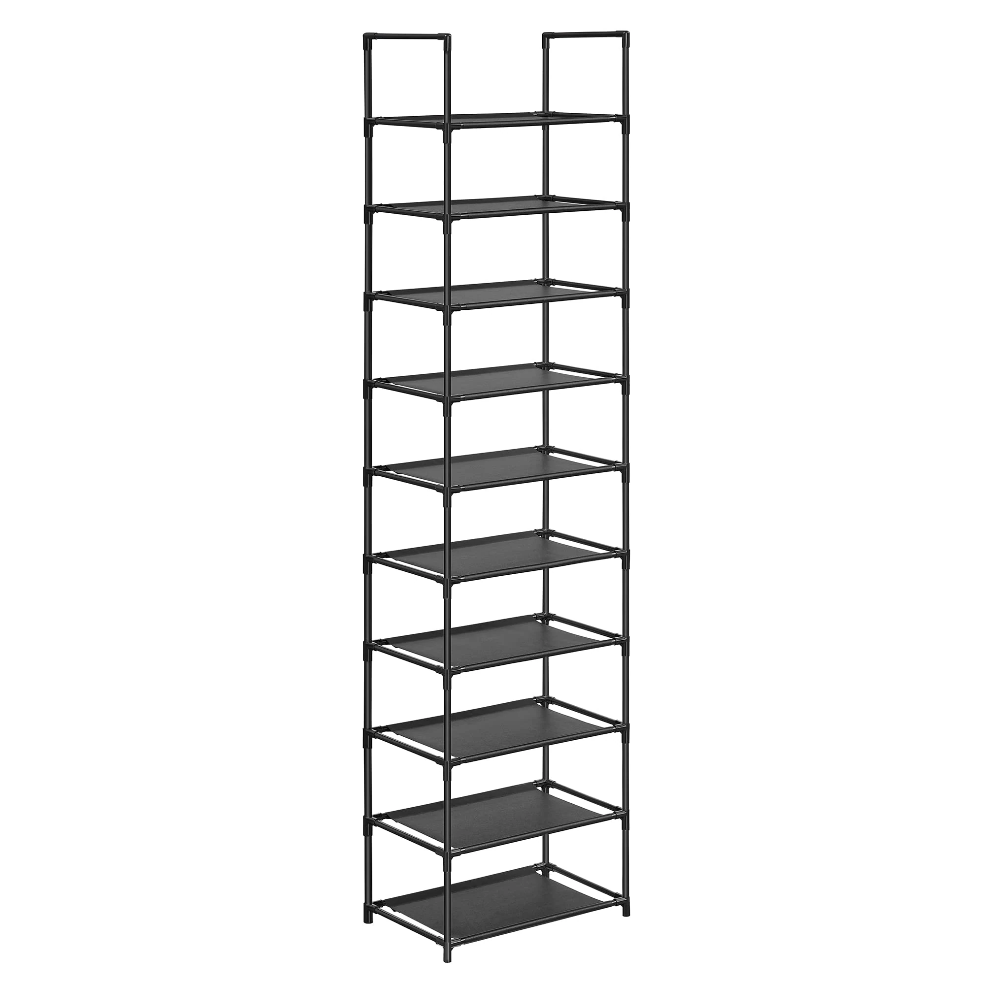 SONGMICS 10-Tier Shoe Rack, Shoe Stand, Space-Saving Shoe Storage, 45 x 28 x 173 cm, Metal Frame, Non-Woven Fabric Shelves, for Hallway, Bedroom, Black LSH010B02