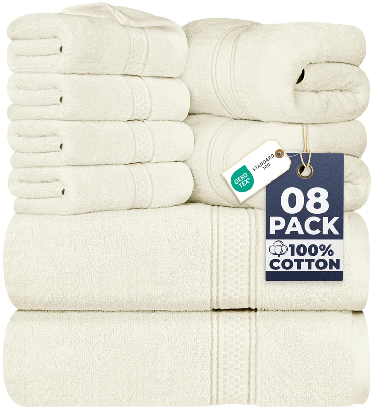 Utopia Towels 8 Piece Towel Set - 2 Bath Towels, 2 Hand Towels and 4 Washcloths Cotton Hotel Quality Super Soft and Highly Absorbent (Ivory)