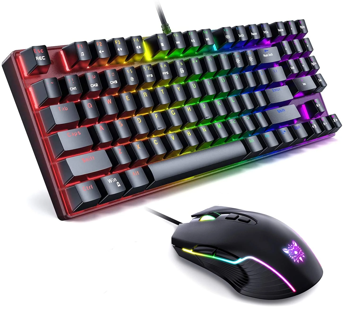 AJIJAR Mechanical Gaming Keyboard and Mouse Combo, 89 Keys Rainbow Backlit Wired Keyboard with Number Keys & Blue Switch for Gamer PC Computer Laptop, Up to 6400 DPI RGB Gaming Mouse with 7 Buttons
