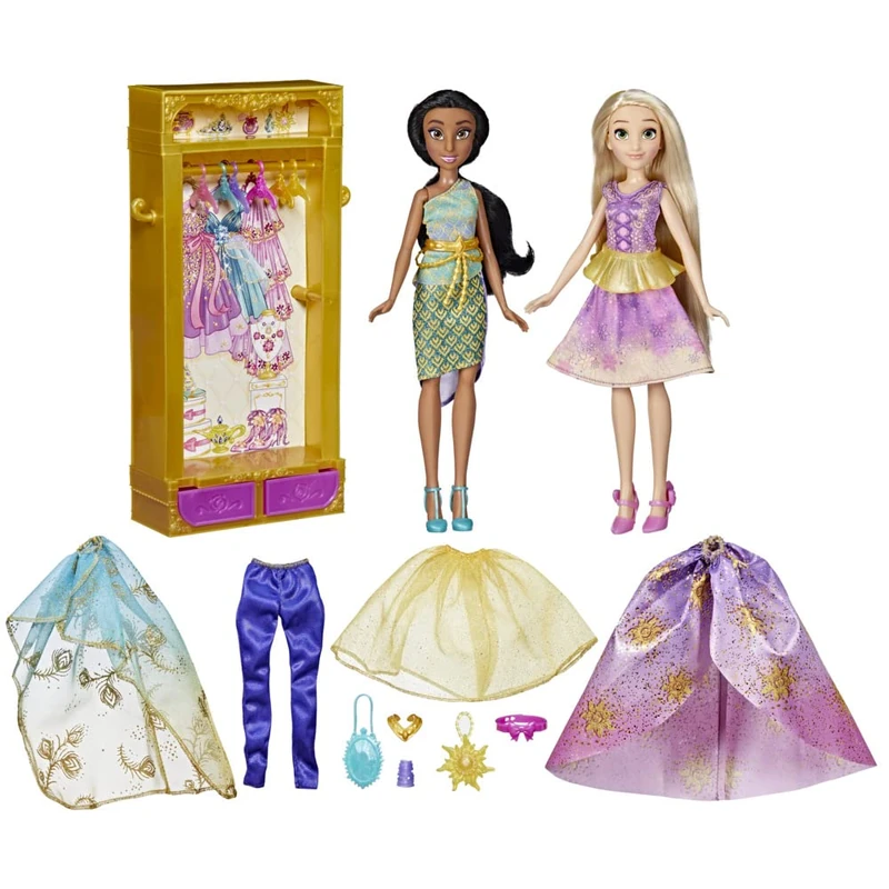 Disney Princess Life Ultimate Fashions Wardrobe, Jasmine and Rapunzel Toy for Children 3 and Up, Doll Wardrobe with Clothes