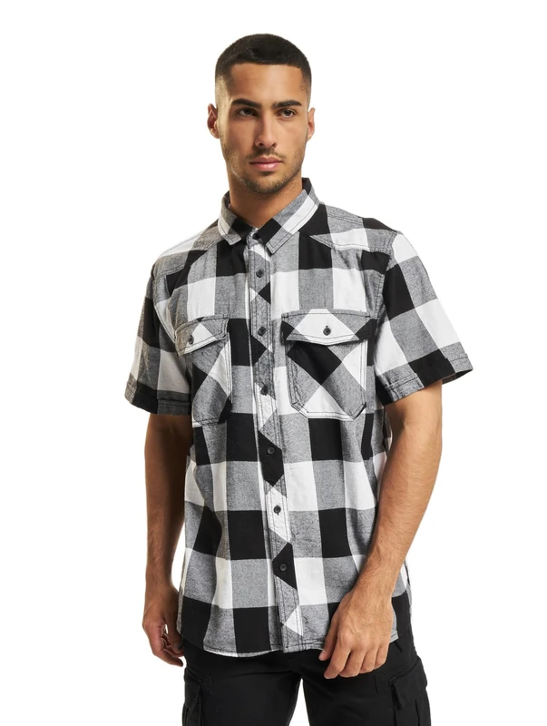 Brandit Check Shirt Short Sleeve, color: white/blac, size: XL