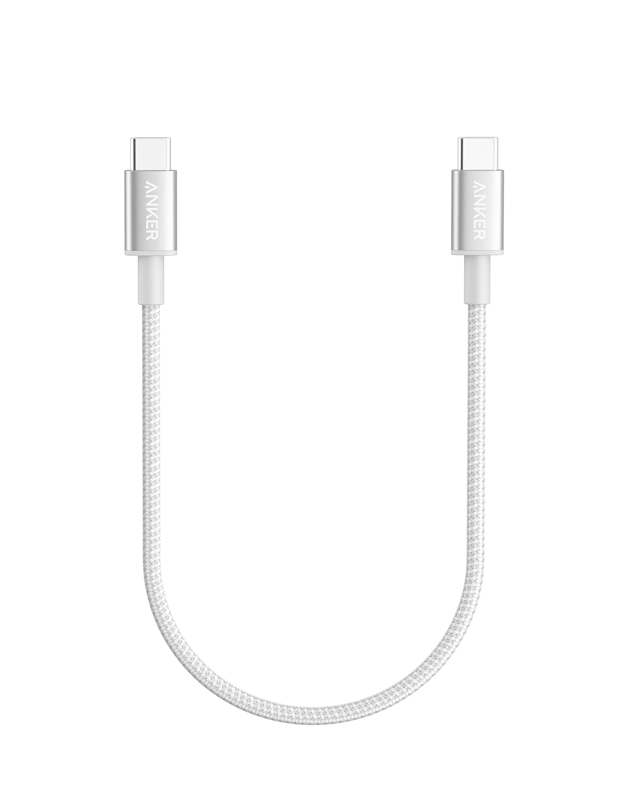 Anker New Nylon USB-C to USB-C Cable (1 ft, 60W), USB 2.0 Type C Charging Cable for iPhone 17/16/15, iPad Pro, Samsung Galaxy, MacBook Pro,and More (Silver, 1ft)