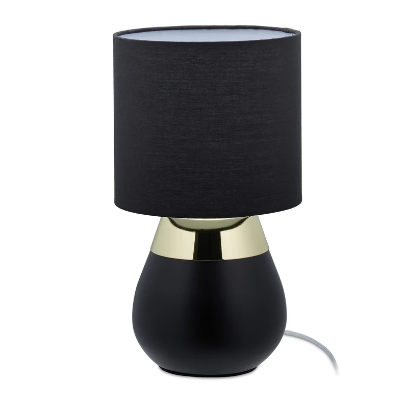 Relaxdays Touch Bedside Lamp, E14 Socket, Indirect Light, Oval Lamp with Lampshade, H 32 x D 18 cm, Black