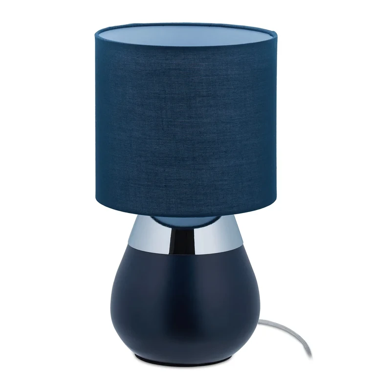 Relaxdays Touch Bedside Lamp, E14 Socket, Indirect Light, Oval Table Lamp with Shade, H x D: 32 x 18 cm, Dark Blue