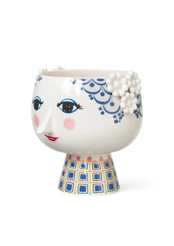 Rosendahl Bjørn Wiinblad Planter with Foot, Ø21 cm Eva Playful Details for Flowers, Blue - Image 1