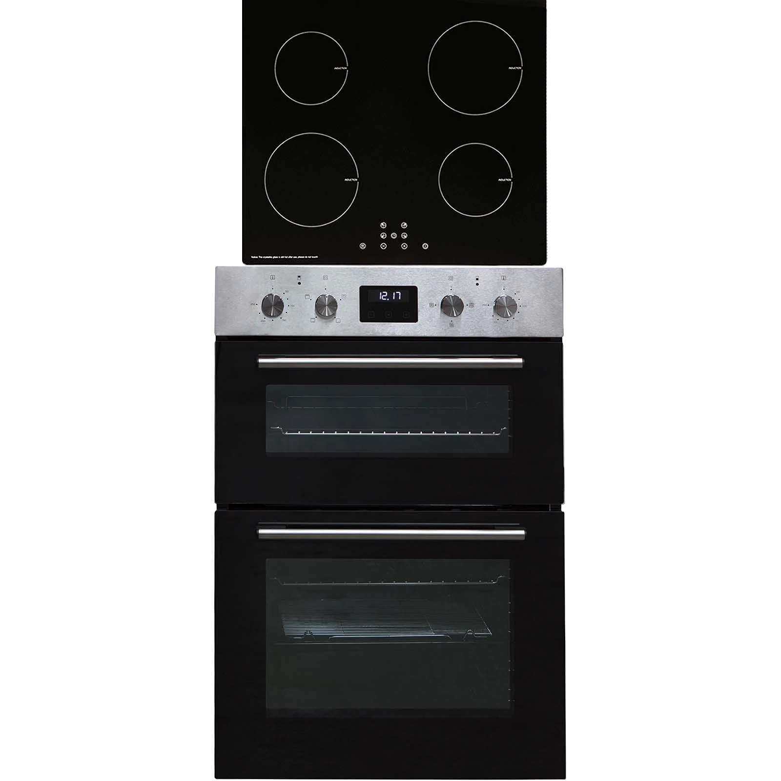 SIA 60cm DO112SS Stainless Steel Built-in Double True Fan Oven & SIA INDH60BL Black 4 Zone Touch Control Induction Hob