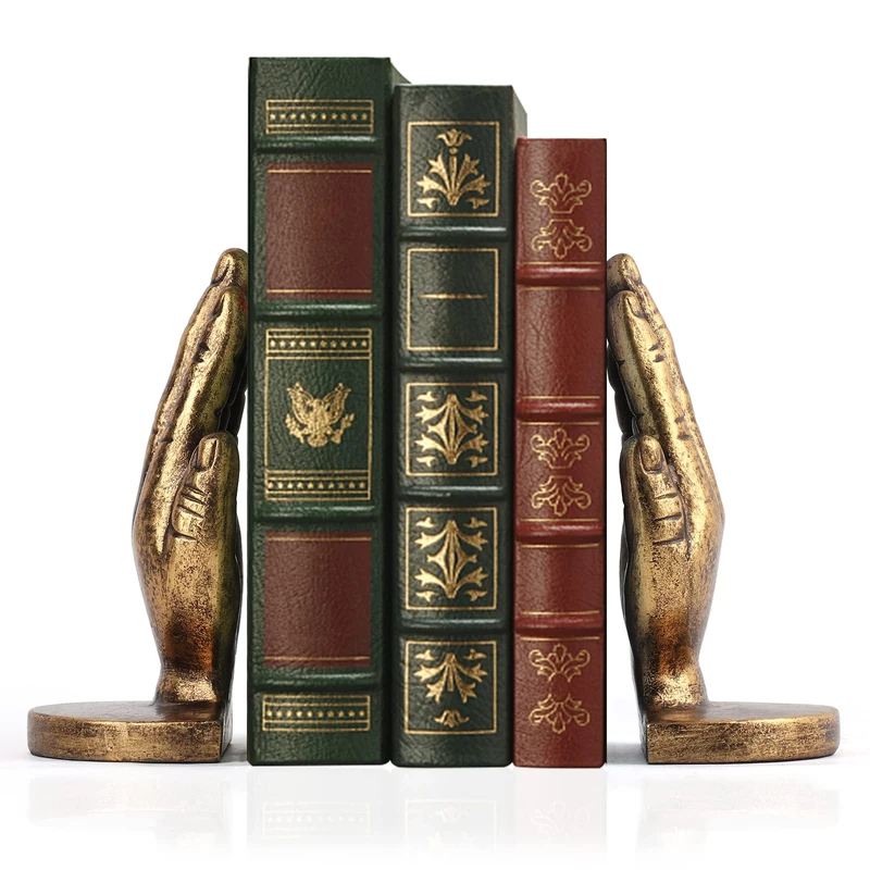 MXARLTR Book Ends to Hold Books Heavy Duty - Book Ends for Shelves, Decorative Bookends for Heavy Books with Anti-Slip Base Book Stopper for Shelves Books Magazines Home Office Decor (Antique Brass)
