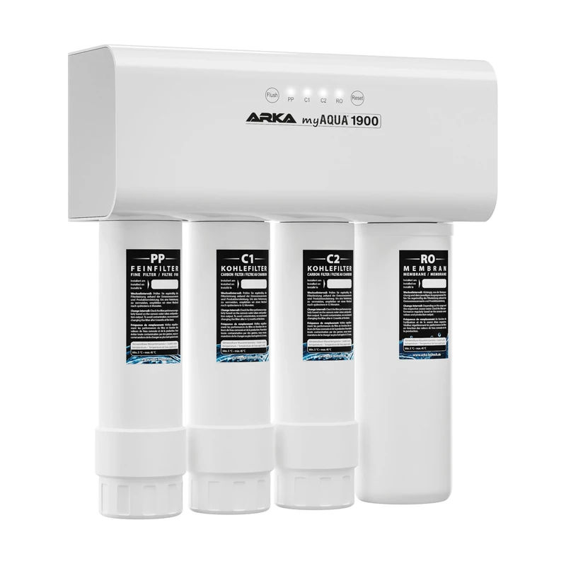 RO System Aquarium – ARKA myAQUA 1900 – 1900 L/Day high-Capacity Osmosis Unit – Filters 99% of Nitrate, Bacteria & Salts – Smart Water Filter for Household & Aquarium – LED Maintenance Alert – ARKA