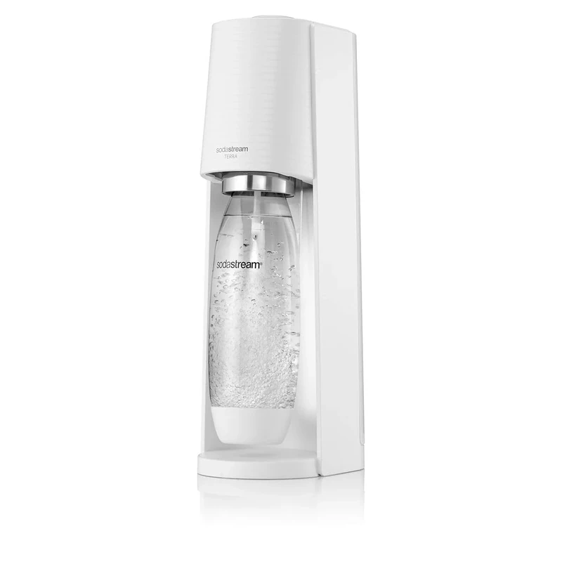 SodaStream - Terra Sparkling Water Maker, Quick Connect CO2 system, Includes 60L Gas Cylinder, BPA-Free 1L Bottle, Eco-Friendly & Reduces Plastic Waste, White