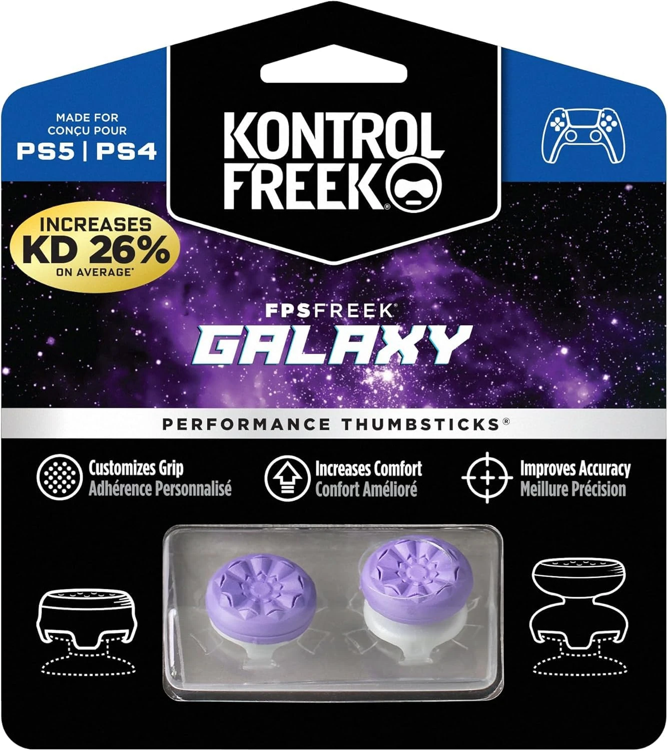 KontrolFreek FPS Freek Galaxy Purple for PlayStation 4 (PS4) and PlayStation 5 (PS5) | Performance Thumbsticks | 1 High-Rise, 1 Mid-Rise | Purple