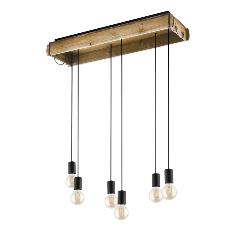 Eglo Pendant Lighting Wootton, 6 Bulb Vintage Style Ceiling Light Fitting, Wooden and Black Metal Hanging lamp for Dining and Living Rooms, E27 Socket, 32 inches