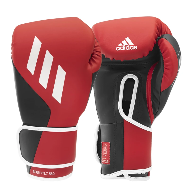 adidas Boxing Gloves Speed Tilt 350 Velcro - 14 oz, Colour: Red/Black - with Innovative TILT® Technology - The First 100% Sustainably Manufactured Cactus Leather Boxing Gloves