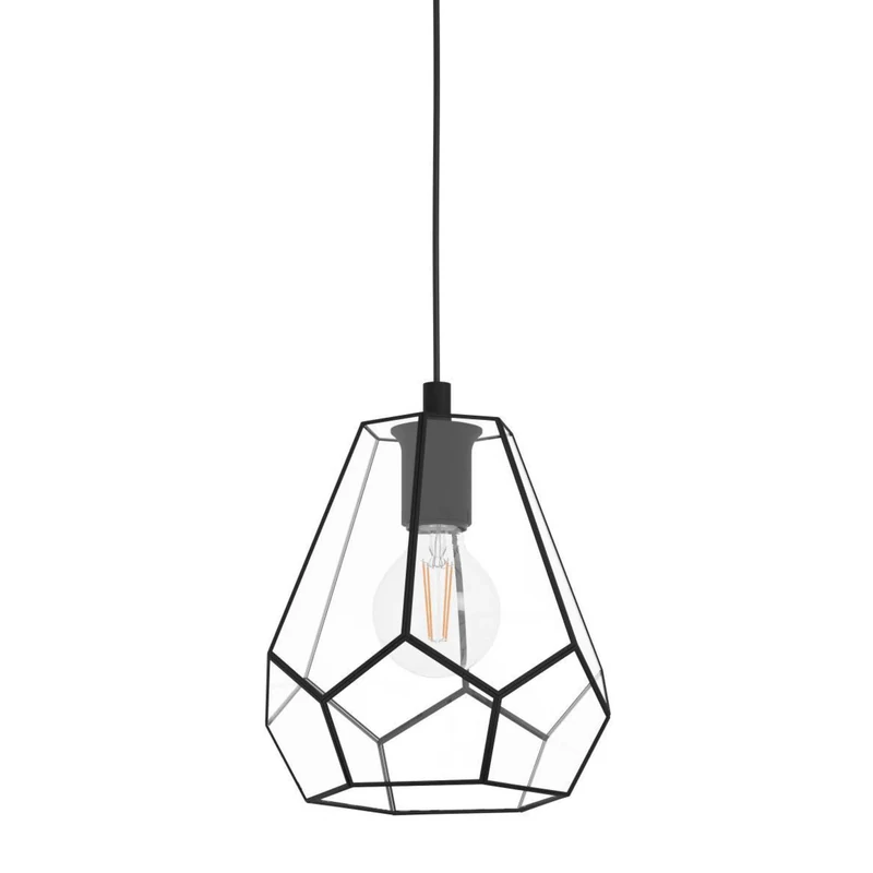 EGLO Pendant lighting Mardyke, industrial ceiling light fitting made of clear glass and black metal, hanging lamp for dining and living room, E27 socket