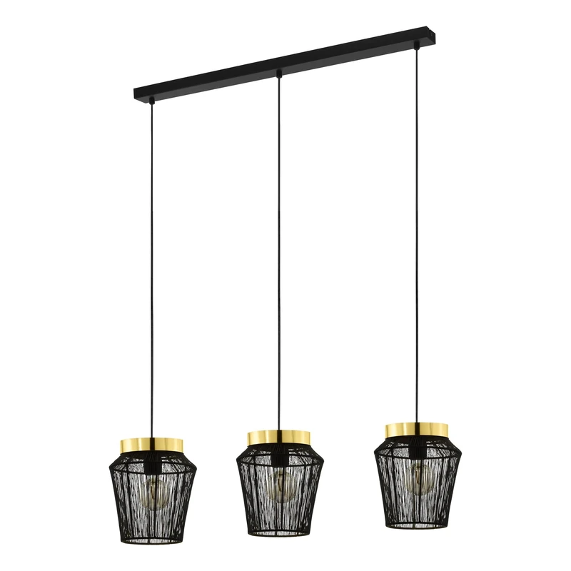Eglo Pendant Lighting Escandidos, 3 Bulb Ceiling Light Fitting Made of Black Metal and Brushed Brass, Hanging lamp for Dining and Living Room, E27 Socket