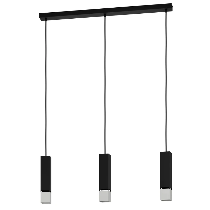 Eglo LED Pendant Lighting Butrano, 3 Bulb Minimalist Ceiling Light Fitting Made of Black and Silver Metal, Hanging lamp for Dining and Living Room, Warm White, GU10 Socket
