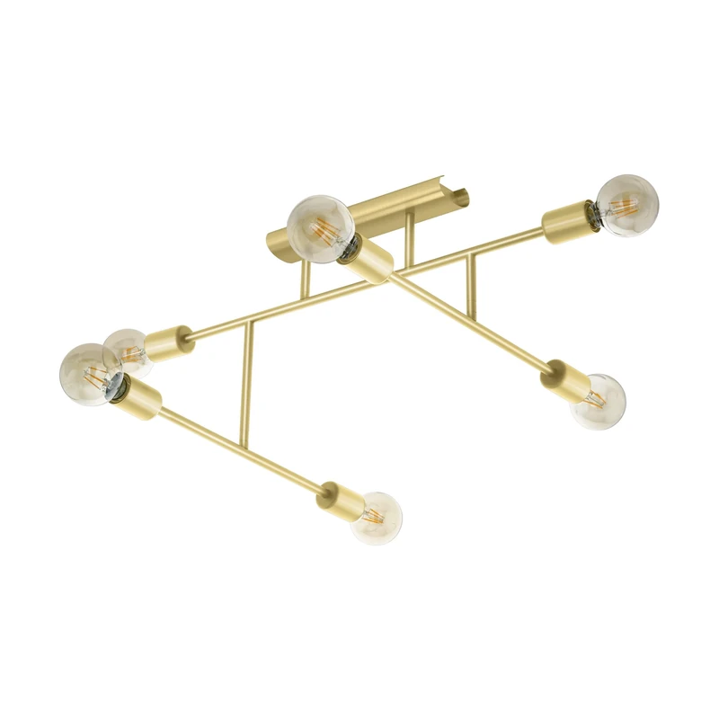 Eglo Ceiling Light Belsiana 1, 6 arm Lighting Made of Brushed Brass Metal, Living Room and Bedroom lamp with E27 Socket