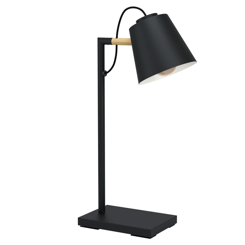 Eglo Table lamp Lacey, Bedside Light with lampshade, Metal Fixture in Black, Cream and Natural Wood, Reading E14 Socket, 48.5 cm Tall