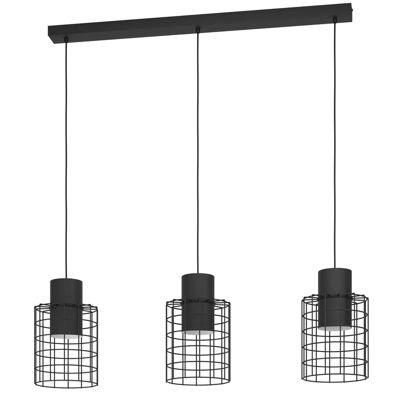 Eglo Pendant Lighting Milligan, 3 Bulb Industrial Ceiling Light Fitting Made of Black and White Metal, Hanging lamp for Dining and Living Room, E27 Socket, 101 inches