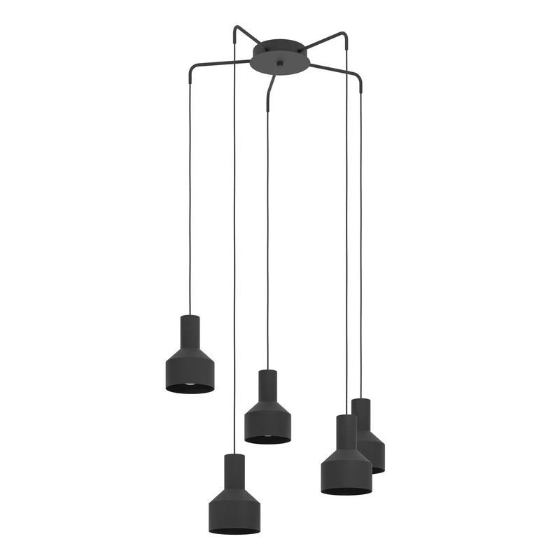 Eglo Pendant Lighting Casibare, 5 Bulb Monochrome Ceiling Light Fitting in Industrial Style Made of Black Metal, Hanging lamp for Dining and Living Room, E27 Socket