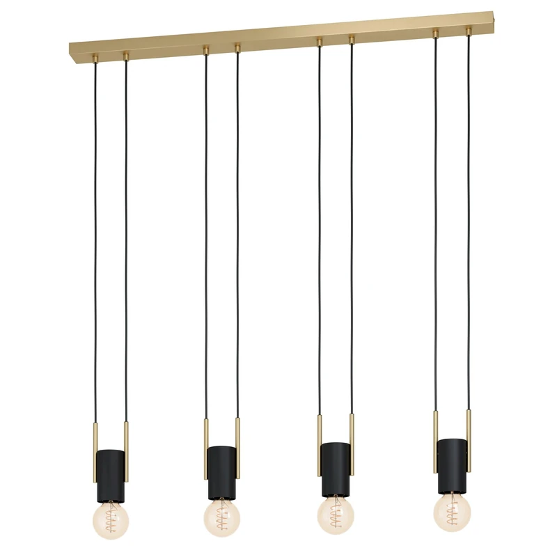 Eglo LED Pendant Lighting Bitachito, Elegant 4 Bulb Ceiling Light Fitting Made of Black Metal and Brass, Hanging lamp for Dining and Living Room, E27 Socket