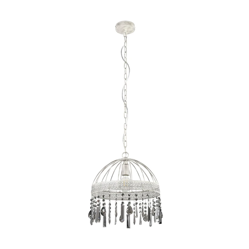 Eglo Pendant Lighting Steeleville, Elegant Vintage Style Ceiling Light Fitting, Chandelier for Dining Table Made of White Metal, Brown Patina and Black and Transparent Glass Crystals, E27 Socket