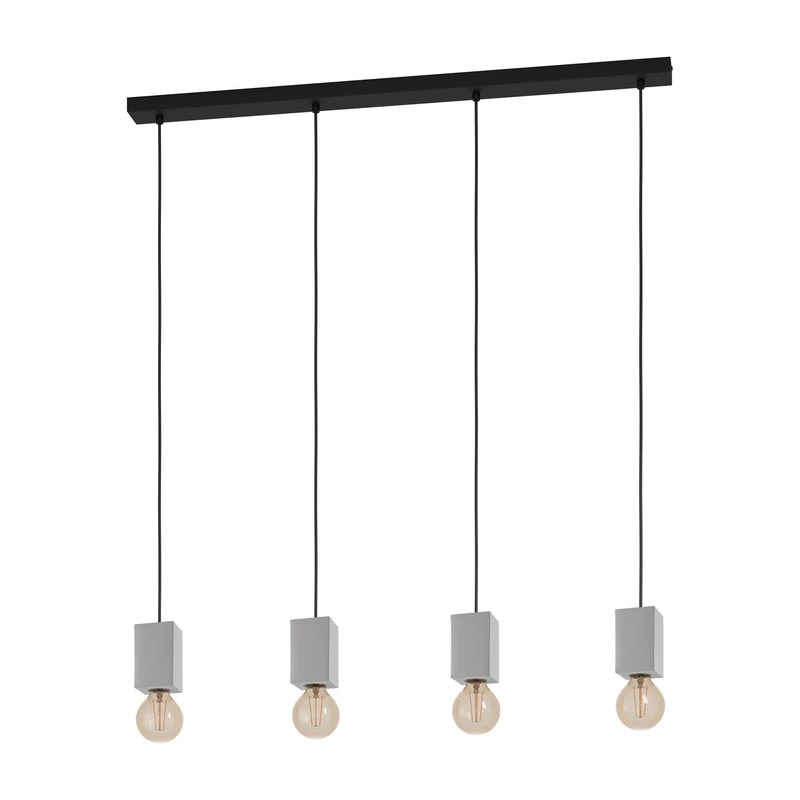 Eglo Pendant Lighting Prestwick 3, 4 Bulb Ceiling Light Fitting in Industrial Style Made of Grey Concrete and Black Metal, Hanging lamp for Dining and Living Room, E27 Socket