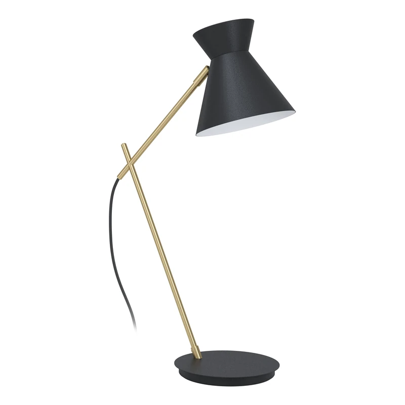EGLO Desk lamp Amezaga, Minimalist Bedside Table Light Made of Black Metal and Brass, Office Lighting with Switch, E27 Socket
