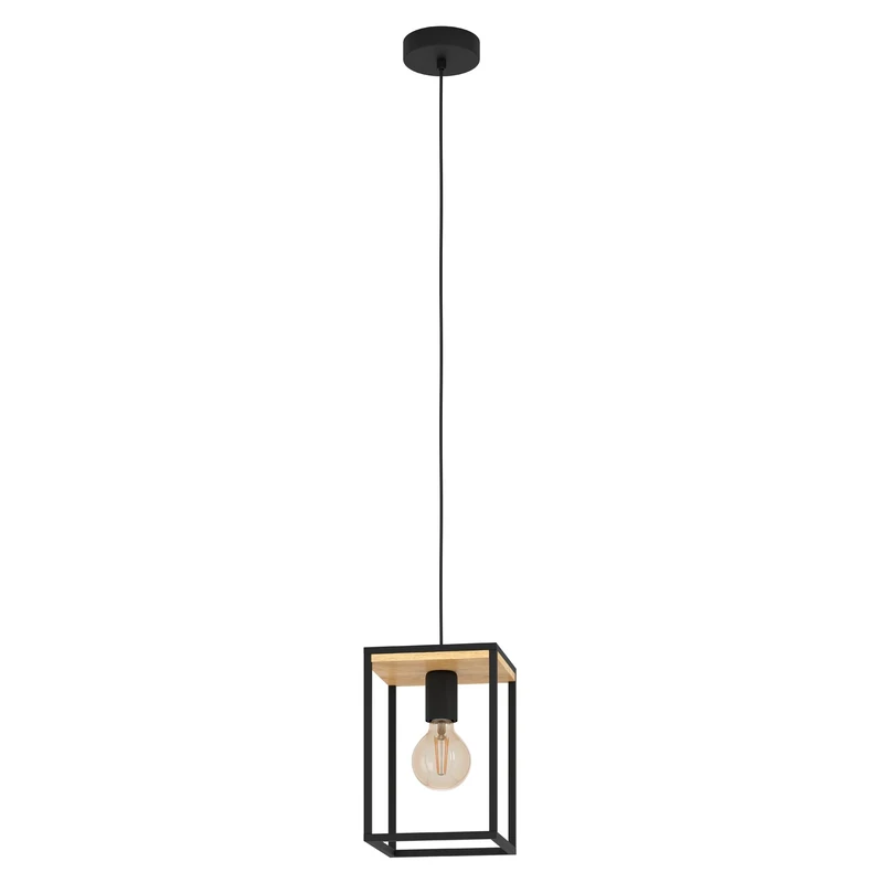 Eglo Pendant Lighting Libertad, Ceiling Light Fitting Made of Black Metal and Natural Wood, Hanging lamp for Dining and Living Room, E27 Socket