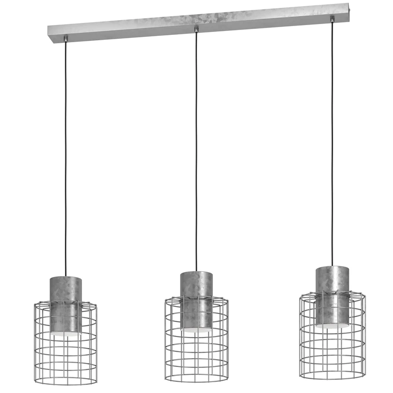 Eglo Pendant Lighting Milligan, 3 Bulb Industrial Ceiling Light Fitting Made of galvanised and White Metal, Hanging lamp for Dining and Living Room, E27 Socket, 101 inches