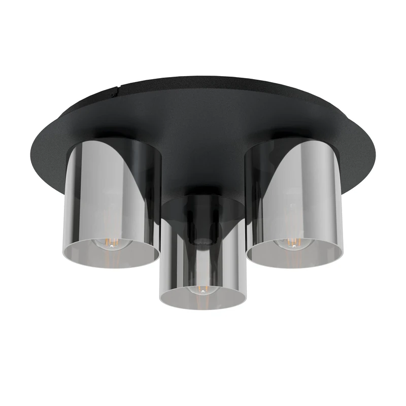 Eglo Ceiling Light Fixture Gorosiba 1, Smoked Glass Flush Mount lamp, Living Room Lighting Made of Metal and Black Coated Glass, Ø 45 cm