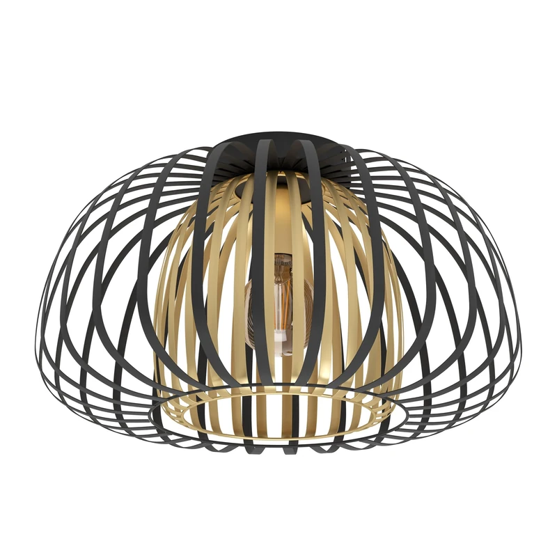 Eglo Flush Ceiling Light Encintos, Lighting Made of Black and Brushed Brass Metal, Living Room and Bedroom lamp with E27 Socket