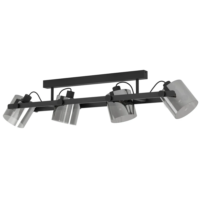 Eglo Ceiling lamp Hornwood, 4-Light spot Beam, Spotlight with Glass Shades, Metal Light in Black and Smoked Glass, E27 Socket
