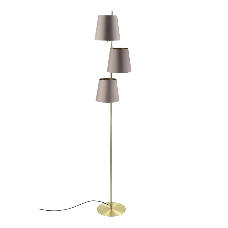 Eglo Floor lamp Almeida 2, Living Room Lighting with 3 Shades, Vintage floorlamp, Standing Light Fixture, Metal Brass, Cappuccino Textile, E27 Socket
